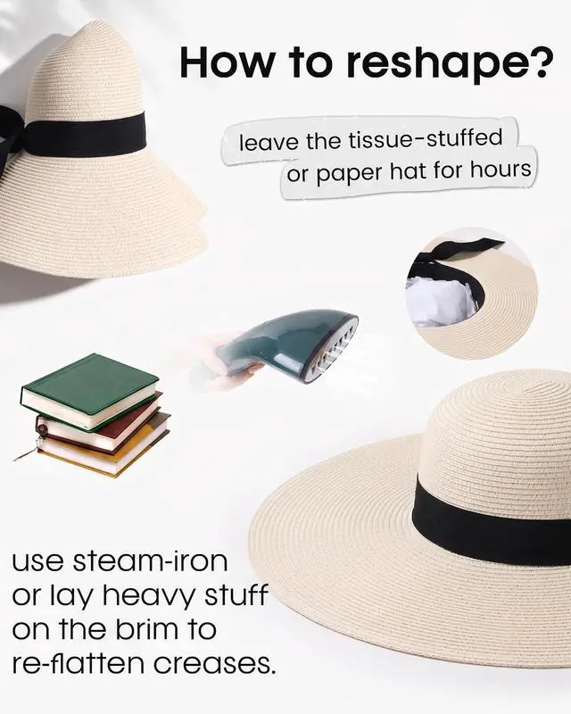 Alt view image 7 of 7 - Womens Sun Straw Hat Wide Brim Floppy Summer Beach Hats for Women