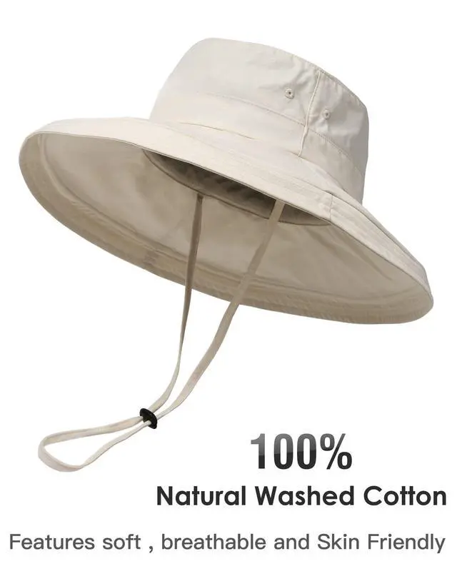 Alt view image 2 of 7 - Womens Sun Hat with Ponytail Hole Cotton Shapeable Wide Brim Beige