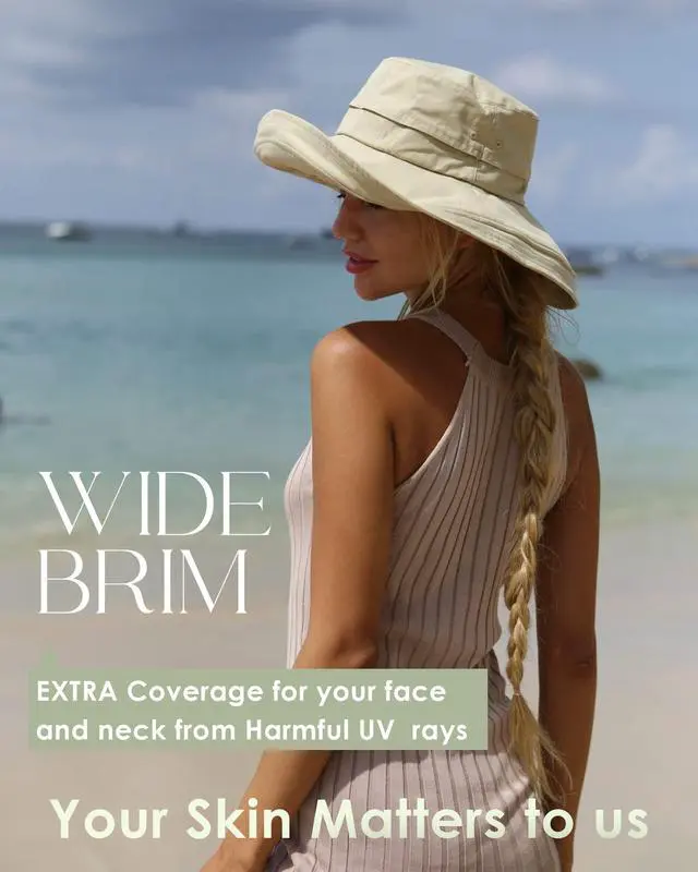 Alt view image 6 of 7 - Womens Sun Hat with Ponytail Hole Cotton Shapeable Wide Brim Beige