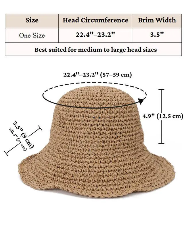 Alt view image 5 of 7 - Womens Crochet Straw Sun Hat Foldable Floppy Wide Brim Beach Hat for Summer (US, Alpha, One Size, Khaki)