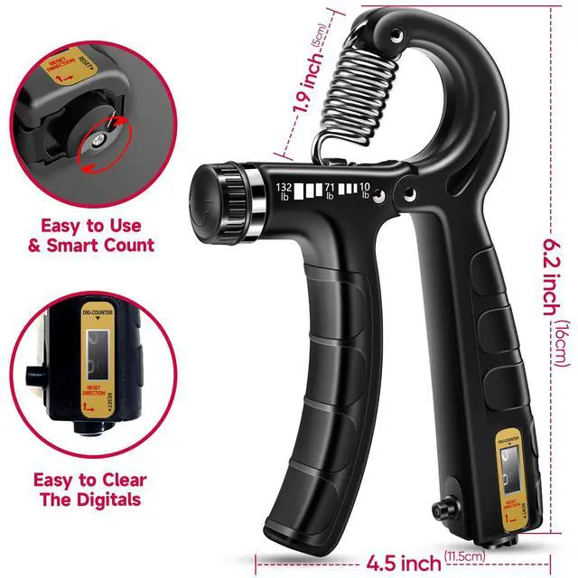 Alt view image 2 of 6 - Hand Grip Strengthener Workout Kit (5 Pack), 2 Forearm Grip Adjustable Resistance Hand Gripper, Finger Stretcher, Grip Ring & Stress Relief Grip Ball for Athletes, Black