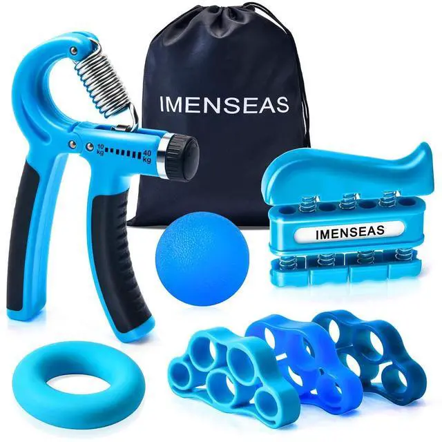 Main image of Grip Strength Trainer 7 Pack Adjustable Hand Gripper, Finger Stretcher Resistance Extensor Bands, Finger Exerciser, Grip Strength Ring & Stress Ball, Hand Grip Strengthener, Blue