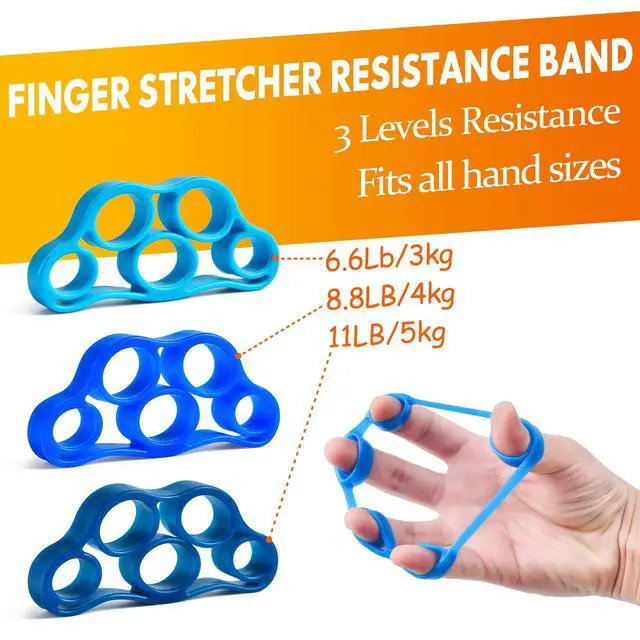 Alt view image 4 of 7 - Grip Strength Trainer 7 Pack Adjustable Hand Gripper, Finger Stretcher Resistance Extensor Bands, Finger Exerciser, Grip Strength Ring & Stress Ball, Hand Grip Strengthener, Blue