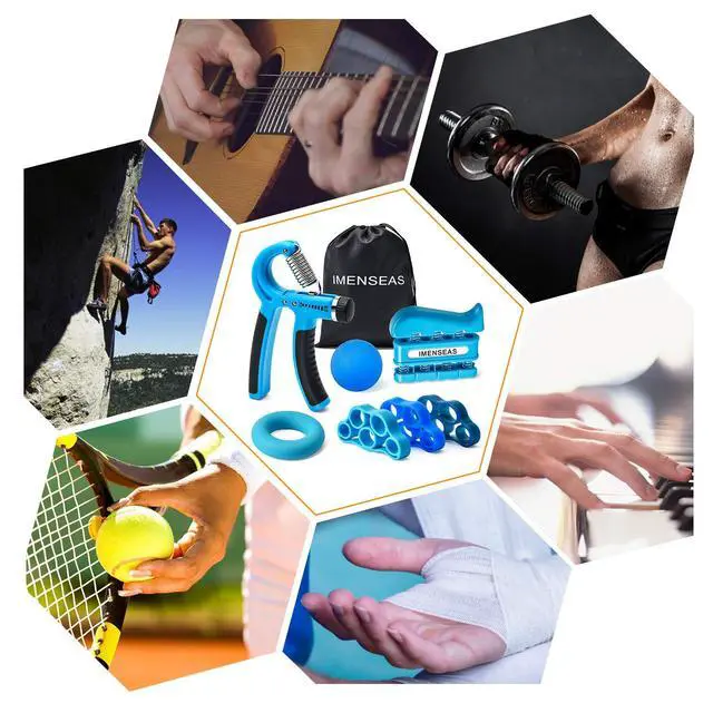 Alt view image 7 of 7 - Grip Strength Trainer 7 Pack Adjustable Hand Gripper, Finger Stretcher Resistance Extensor Bands, Finger Exerciser, Grip Strength Ring & Stress Ball, Hand Grip Strengthener, Blue