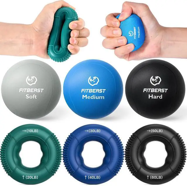 Main image of Grip Strength Trainer, Finger Exerciser, Stress Balls for Adults, Hand Therapy for Strength, Recovery & Stress Relief, Forearm Strengthener for Men, Women & Seniors (6-Piece Cool Tones)