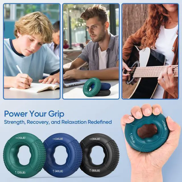 Alt view image 6 of 6 - Grip Strength Trainer, Finger Exerciser, Stress Balls for Adults, Hand Therapy for Strength, Recovery & Stress Relief, Forearm Strengthener for Men, Women & Seniors (6-Piece Cool Tones)