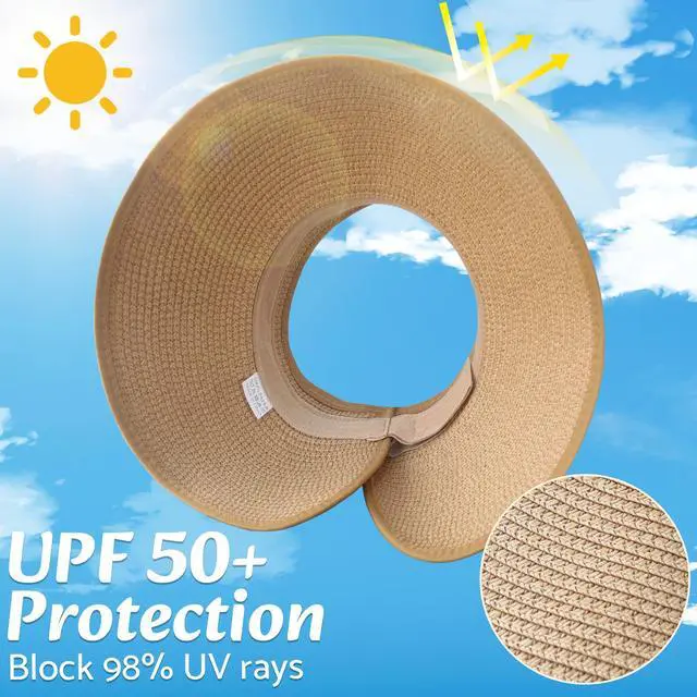 Alt view image 2 of 7 - Sun Visor Hats for Women Wide Brim Ponytail Straw Hat (Khaki)