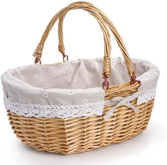 Main image of Wicker Picnic Basket with Handle, Large Empty Gift Basket to Fill, Open Top Market Harvest Baskets for Garden, Fruit, Candy, Wine, Easter Egg Gathering, Wedding, Vegetables