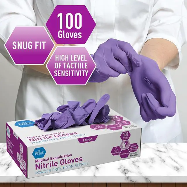 Alt view image 6 of 7 - Powder-Free Nitrile Exam Gloves, Large, Large (Pack of 100)