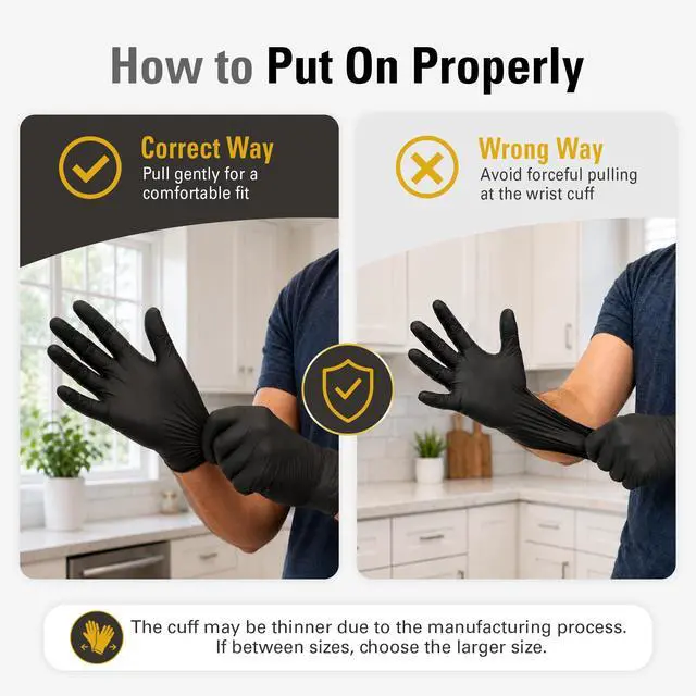 Alt view image 3 of 6 - Black Vinyl Gloves, Food Grade Gloves Disposable Latex Free & Powder Free, Guantes for Cleaning Cooking Food Prep (100, Medium)