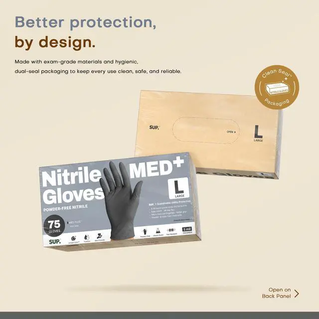Alt view image 5 of 7 - MED+ Black Nitrile Exam Gloves, 5 MIL Extra Durable Medical Disposable Gloves Latex & Powder Free Food Safe Cooking Cleaning 75 Ct (Large)