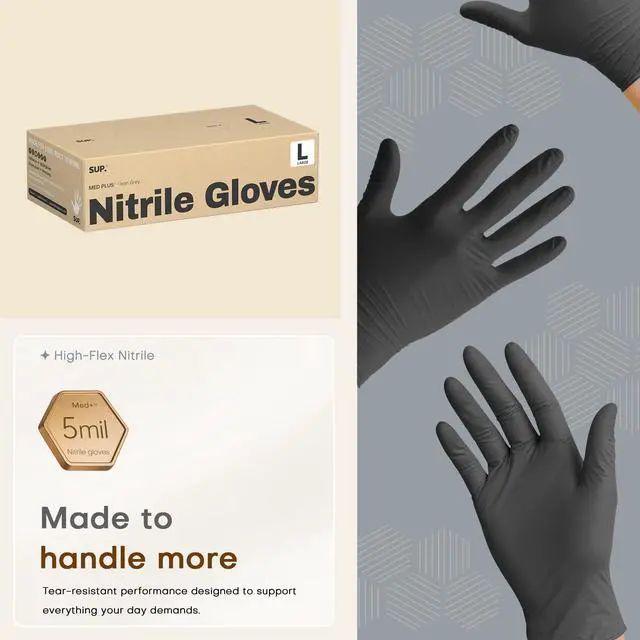 Alt view image 4 of 7 - MED+ Black Nitrile Exam Gloves, 5 MIL Extra Durable Medical Disposable Gloves Latex & Powder Free Food Safe Cooking Cleaning 75 Ct (Large)