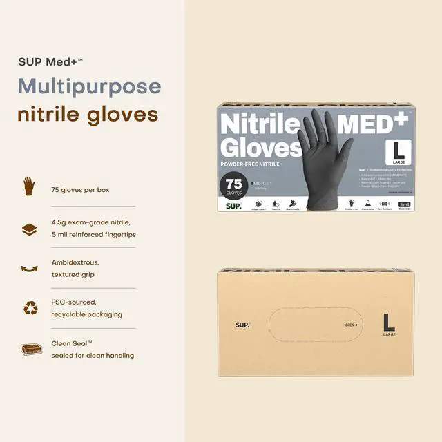 Alt view image 6 of 7 - MED+ Black Nitrile Exam Gloves, 5 MIL Extra Durable Medical Disposable Gloves Latex & Powder Free Food Safe Cooking Cleaning 75 Ct (Large)