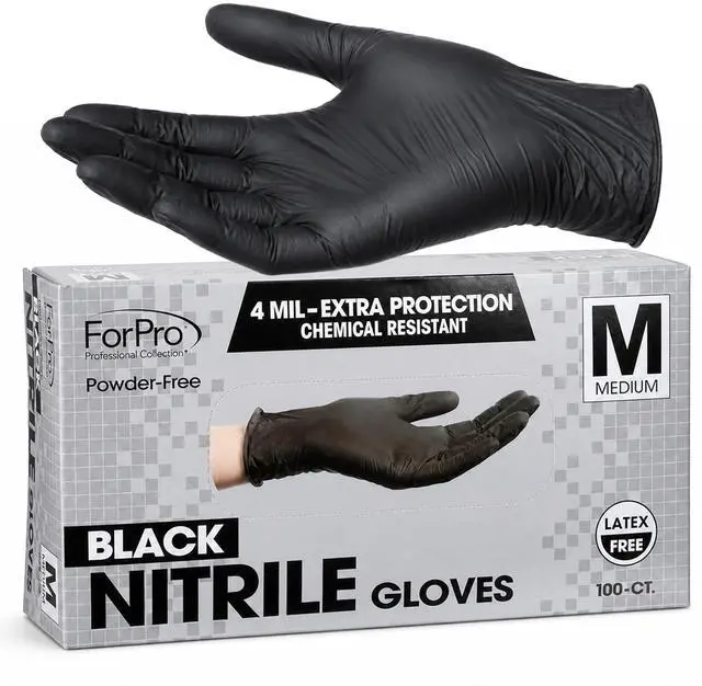 Main image of Disposable Nitrile Gloves, Chemical Resistant, Powder-Free, Latex-Free, Non-Sterile, Food Safe, 4 Mil, Black, Medium, 100-Count