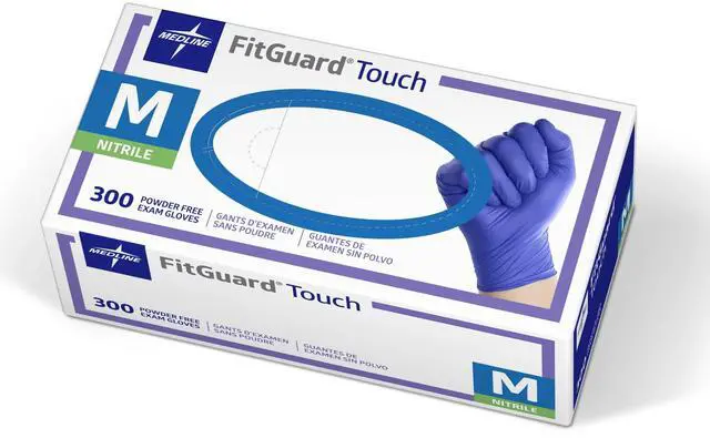 Main image of FitGuard Touch Nitrile Exam Gloves, 300 Count, Medium, Powder Free, Disposable, Not Made with Natural Rubber Latex, Excellent Sense of Touch for Medical Tasks, Durable for Household Chores