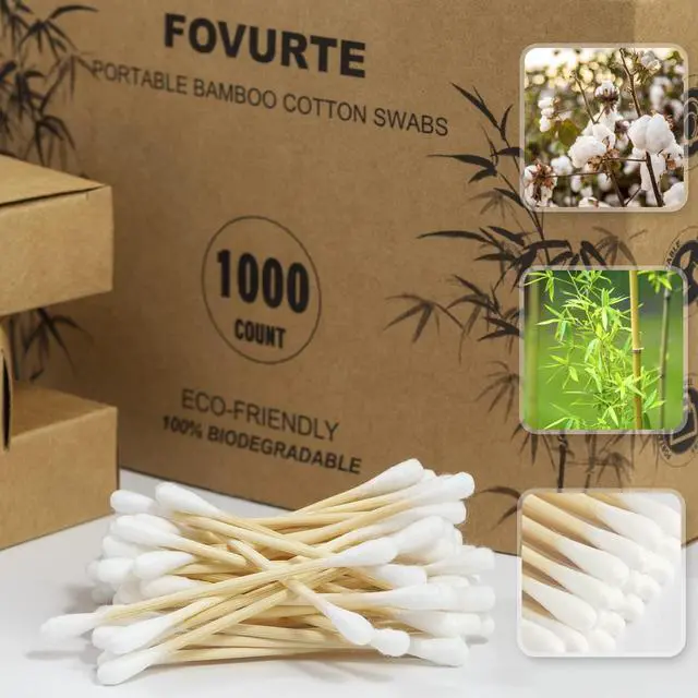 Alt view image 2 of 6 - Bamboo Cotton Swabs 1000 Count - Natural Cotton Swab with Round Head Tips, Double Tipped Ear Sticks, Wooden Cotton Buds for Cleaning Travel Makeup