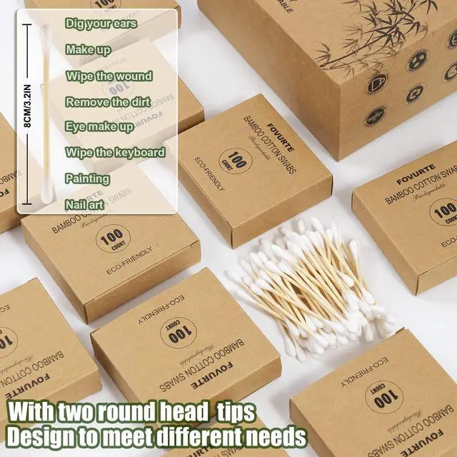 Alt view image 4 of 6 - Bamboo Cotton Swabs 1000 Count - Natural Cotton Swab with Round Head Tips, Double Tipped Ear Sticks, Wooden Cotton Buds for Cleaning Travel Makeup