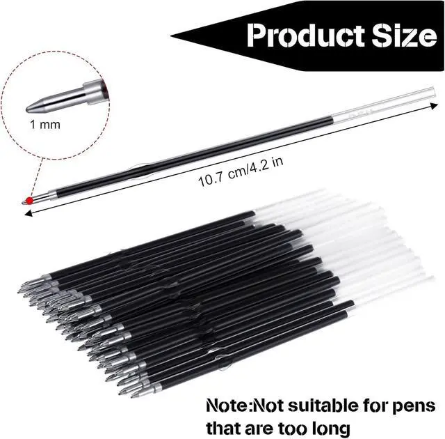 Alt view image 2 of 7 - Retractable Ballpoint Pen Refills 30 Pieces 1mm, Medium Point 4.2 Inch Black Ink Refills Smooth Writing for Click Pens