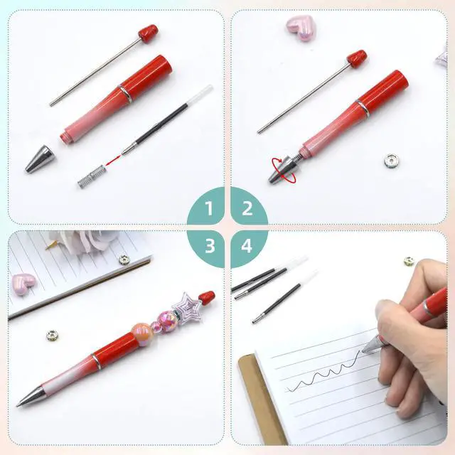 Alt view image 3 of 7 - 100 Pack Beadable Pens Refills Bulk - Black Ink Ballpoint Pen Refill, Smooth Writing Ink Refills for DIY Pen Making, Beaded Pens Supplies with Storage Box for DIY Lovers, Teachers