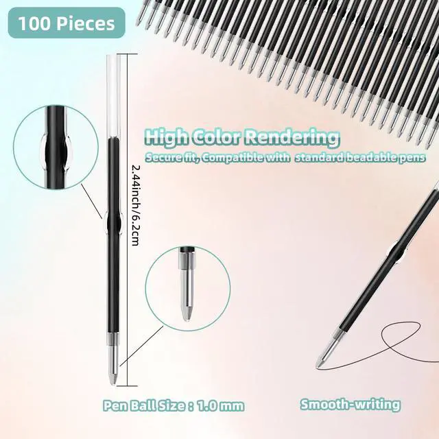 Alt view image 2 of 7 - 100 Pack Beadable Pens Refills Bulk - Black Ink Ballpoint Pen Refill, Smooth Writing Ink Refills for DIY Pen Making, Beaded Pens Supplies with Storage Box for DIY Lovers, Teachers