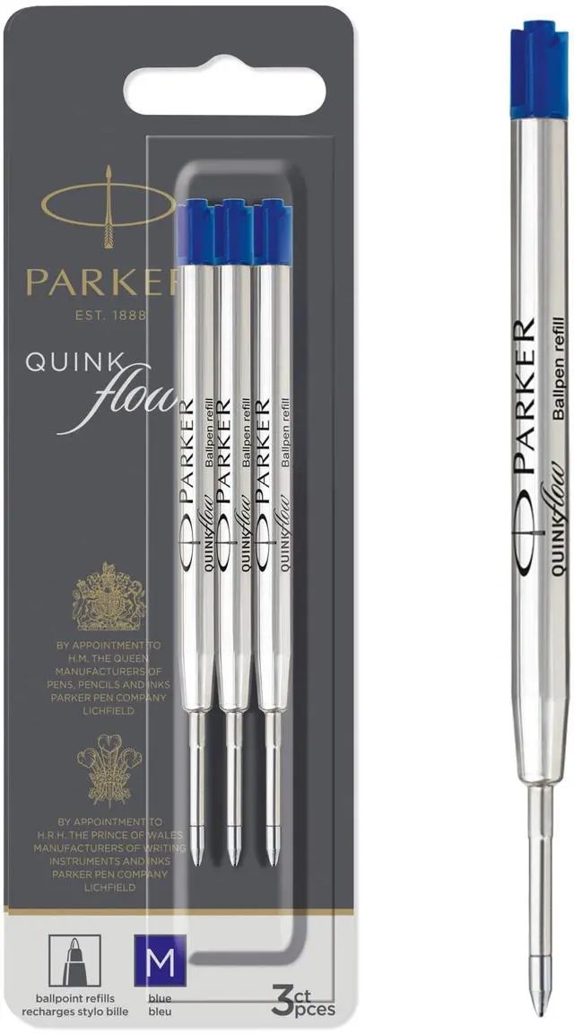 Main image of QUINKflow Ballpoint Pen Ink Refills, Medium Tip, Blue, 3 Count