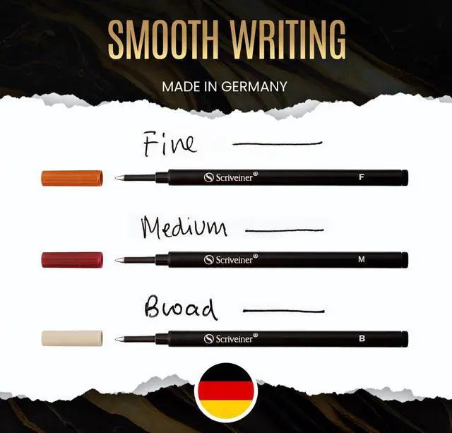 Alt view image 2 of 7 - Rollerball Refill Black Fine - 4 Rollerball Refills Designed for Scriveiner Pens - Safety Ceramic Non Dry Roller Pen Refill F - Schmidt 888 Size Made in Germany