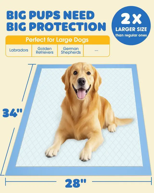 Alt view image 6 of 7 - 50-Pack Extra Large Pee Pads - 34" x 28" Puppy Pads for Dogs with 6-Layer Leakproof Protection, Disposable and Quick-Dry Dog Pads with High Absorbency for Easy Potty Training