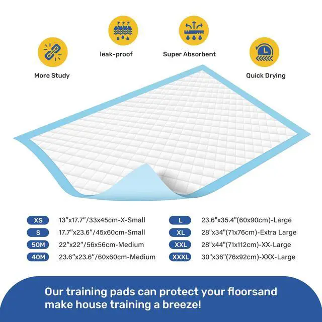Alt view image 7 of 7 - Super Absorbent Waterproof Dog and Puppy Pet Training Pad, Housebreaking Pet Pad,Blue (17.6"x23.6" (50PCS))