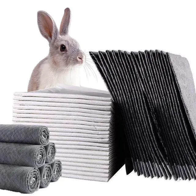 Main image of Rabbit Pee Pads,100 Pieces Disposable Cage Liners Black Carbon Super Absorbent Odor-Control,Bunny Potty Training Pad with Quick-Dry Surface for Cat Puppy Kitten Hamsters Chinchillas