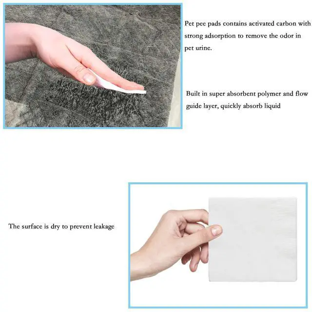 Alt view image 2 of 6 - Rabbit Pee Pads,100 Pieces Disposable Cage Liners Black Carbon Super Absorbent Odor-Control,Bunny Potty Training Pad with Quick-Dry Surface for Cat Puppy Kitten Hamsters Chinchillas