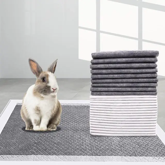Alt view image 5 of 6 - Rabbit Pee Pads,100 Pieces Disposable Cage Liners Black Carbon Super Absorbent Odor-Control,Bunny Potty Training Pad with Quick-Dry Surface for Cat Puppy Kitten Hamsters Chinchillas