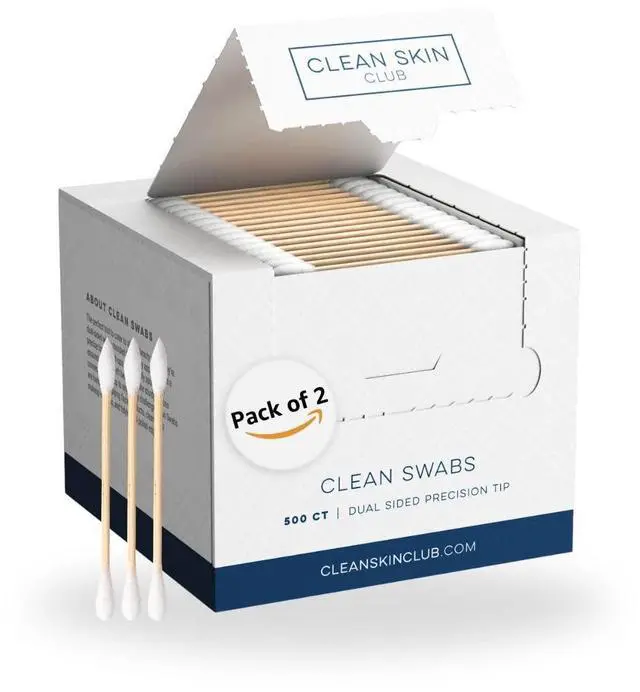 Main image of Clean Swabs, 2 Pack, 1000 Total Count, One Pointed Tip, Biodegradable + Organic Cotton & Bamboo, Makeup & Nail Polish EyelinerTouch-ups, Ear Cleaning QTips, Sterile, Hypoallergenic