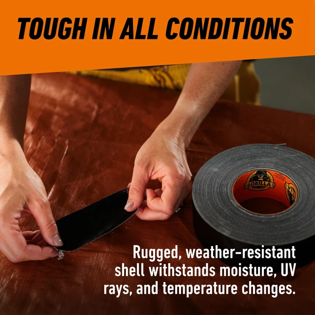 Alt view image 5 of 7 - Heavy Duty Duct Tape, Black, 1.88" x 50 yd, 1-Pack Weather Resistant, Indoor & Outdoor Use, Double-Thick Adhesive, Reinforced Backing, Grips Wood Stone Metal