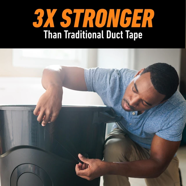 Alt view image 6 of 7 - Heavy Duty Duct Tape, Black, 1.88" x 50 yd, 1-Pack Weather Resistant, Indoor & Outdoor Use, Double-Thick Adhesive, Reinforced Backing, Grips Wood Stone Metal