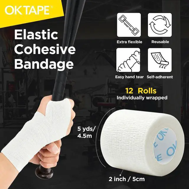 Alt view image 2 of 6 - 12 Rolls Self Adhesive Bandage Wrap, Cohesive Elastic Athletic Tape