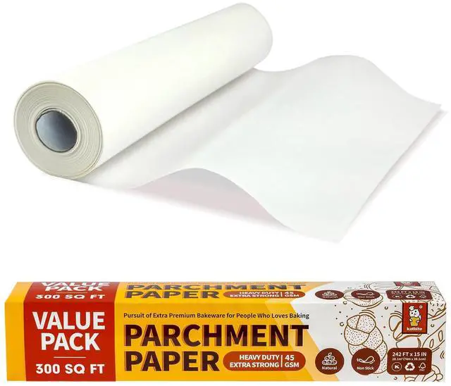 Main image of 15in x 242ft, 300 Sq.Ft Value Pack Parchment Paper Roll for Baking, Parchment Baking Paper with Serrated Cutter, Heavy Duty & Value Pack Roll for Cooking, Air Fryer, Steaming, Bread