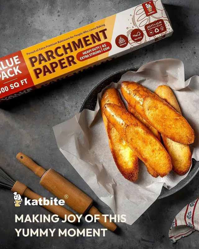 Alt view image 7 of 7 - 15in x 242ft, 300 Sq.Ft Value Pack Parchment Paper Roll for Baking, Parchment Baking Paper with Serrated Cutter, Heavy Duty & Value Pack Roll for Cooking, Air Fryer, Steaming, Bread