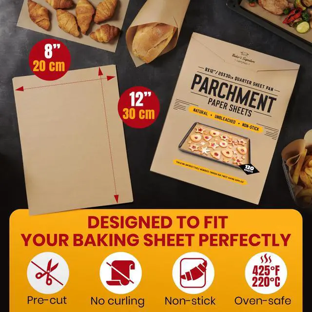 Alt view image 3 of 7 - Quarter Sheet Pans 8x12" Pack of 120 Parchment Paper Baking Sheets