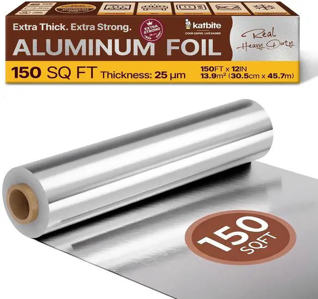 Main image of Aluminum Foil Roll, Heavy Duty 12inx150ft, 25 Micron Thick Strong Foils Aluminum Roll with Cutter for Home Cooking, Catering, Grilling,150Sqft
