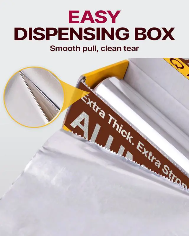 Alt view image 6 of 7 - Aluminum Foil Roll, Heavy Duty 12inx150ft, 25 Micron Thick Strong Foils Aluminum Roll with Cutter for Home Cooking, Catering, Grilling,150Sqft