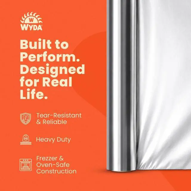 Alt view image 6 of 7 - Heavy Duty Aluminum Foil 150 Sq Ft (50 Yd x 12 In) |Strong Food-Grade with Built-In Cutter for Baking, Grilling, Cooking & Food Storage | Oven & Freezer Safe, Recyclable