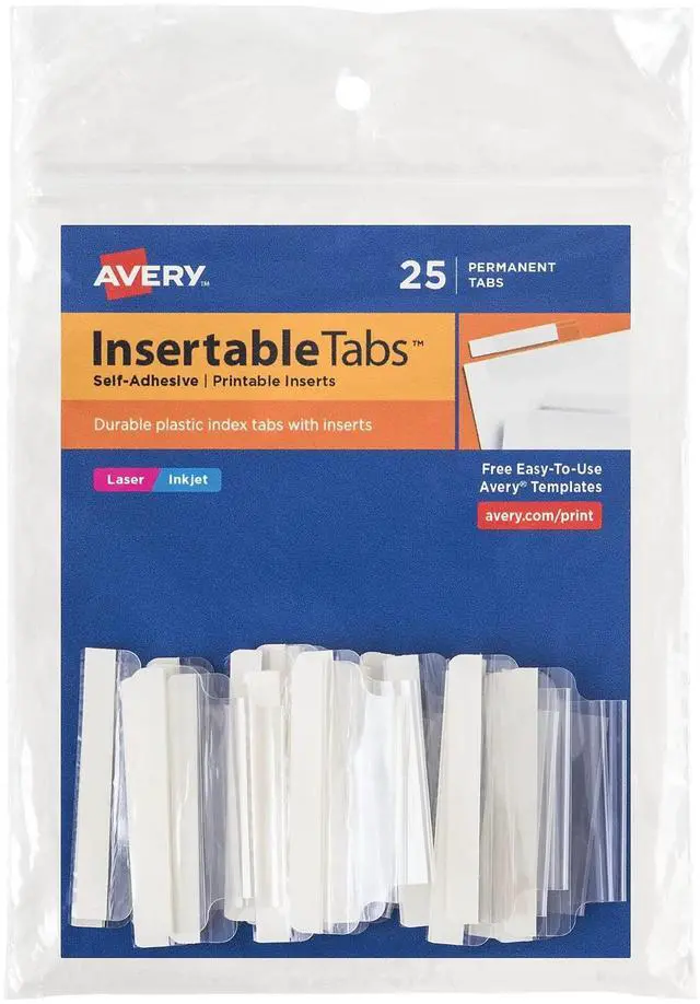 Main image of Insertable Self-Adhesive Tabs with Printable Inserts, 2", Permanent Adhesive, Clear, Pack of 25 Index Tabs (16241)