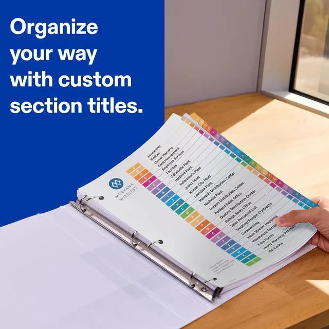 Alt view image 2 of 7 - A-Z Dividers for 3 Ring Binders, 26 Tabs per Set, Customizable Table of Contents, Multicolor Tabs, Great for Organizing Reports, Projects, and More (11125)