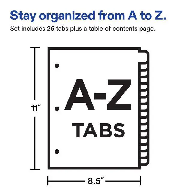 Alt view image 4 of 7 - A-Z Dividers for 3 Ring Binders, 26 Tabs per Set, Customizable Table of Contents, Multicolor Tabs, Great for Organizing Reports, Projects, and More (11125)