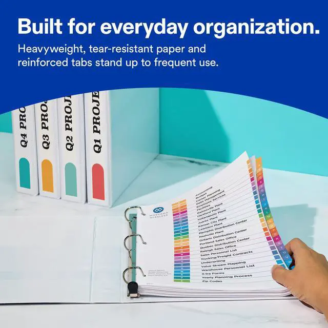 Alt view image 5 of 7 - A-Z Dividers for 3 Ring Binders, 26 Tabs per Set, Customizable Table of Contents, Multicolor Tabs, Great for Organizing Reports, Projects, and More (11125)
