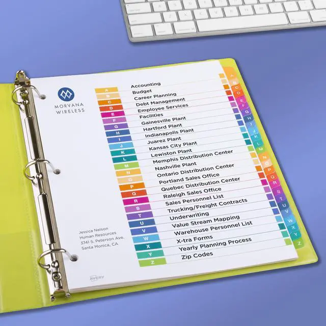 Alt view image 6 of 7 - A-Z Dividers for 3 Ring Binders, 26 Tabs per Set, Customizable Table of Contents, Multicolor Tabs, Great for Organizing Reports, Projects, and More (11125)
