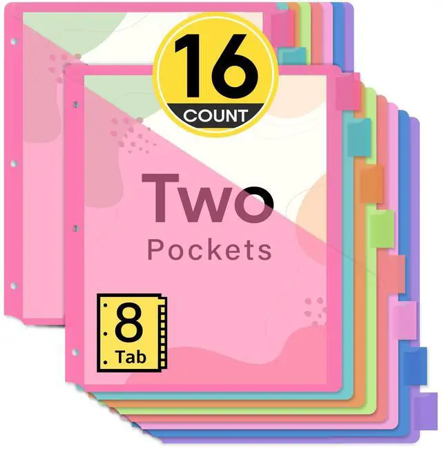 Main image of 16 Count Dividers for 3 Ring Binder with Two Pockets, 8 Tabs Set