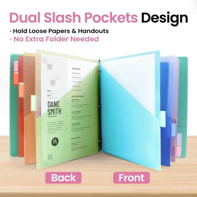 Alt view image 3 of 7 - 16 Count Dividers for 3 Ring Binder with Two Pockets, 8 Tabs Set