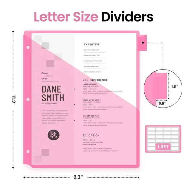 Alt view image 2 of 7 - 16 Count Dividers for 3 Ring Binder with Two Pockets, 8 Tabs Set