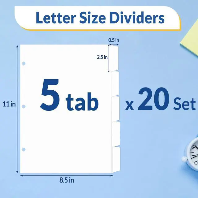 Alt view image 2 of 6 - Binder Dividers with Tabs for 3 Ring Binder, 8.5 x 11 Paper White Binder Dividers Blank with 5 Tabs, 20 Sets Page Dividers for School, Office and Home, 100 Dividers